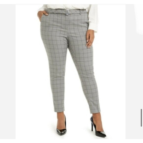 NWT CALVIN KLEIN Windowpane Skinny Pants SIZE 16W plaid gray Mid Rise - Picture 1 of 10